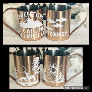 16oz Moscow mules with outdoors/adventure themed.